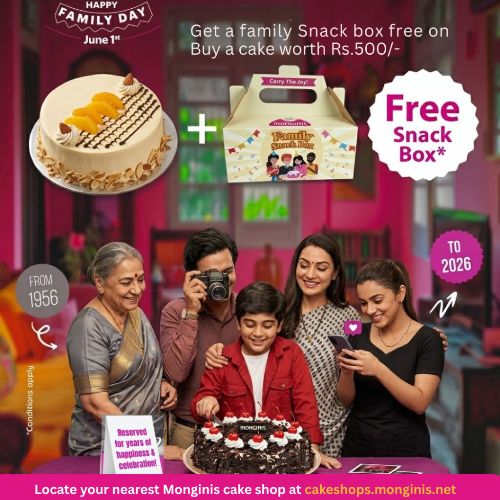 Exclusive Special Family Snack Box free with Monginis cake purchase above Rs 500 on Family Day