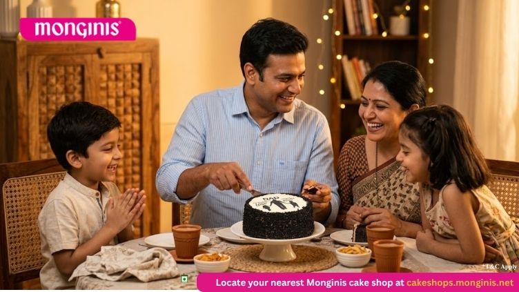 Father's Day celebration cake from Monginis with family